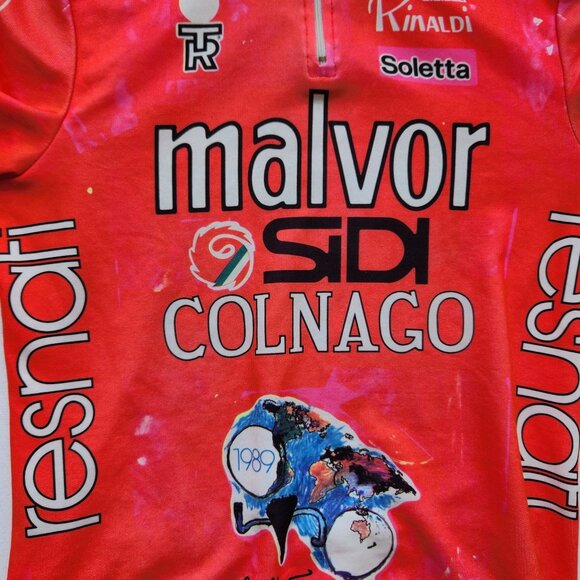 Vintage 1989 Malvor Sidi Colnago Cycling Jersey Pink Red Biking Racing Retro - Picture 6 of 8
